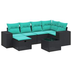 Juego de sofás de patio de ratán sintético negro de 7 piezas con cojines, elegantes muebles de exterior - Product Image 2
