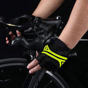 High Quality Leather Half <b>Finger</b> Cycling Gloves Breathable Non-Slip Adjustable Wrist <b>Strap</b> Hook Loop Closure for Long Ride - Product Image 3