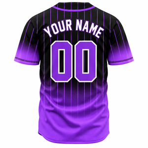 Camiseta de Béisbol Sinewy Personalizada para Hombre, con Rayas Moradas y Negras, Sublimada, Transpirable, de Manga Corta, con Botones al Frente, Ropa Deportiva para Adultos - Product Image 3