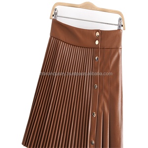 Short en cuir PU pour femmes avec bouton dentelle décoration jupes en cuir pour femmes plissées personnalisables pour filles petite Production de masse - Product Image 4