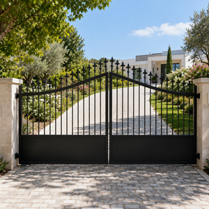 Black Iron Driveway <b>Gate</b> <b>Arched</b> Spear Top Metal Entrance <b>Gate</b> Outdoor Security Fence for Villa Farmhouse Home Design - Product Image 1