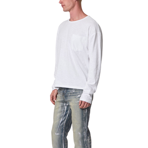 T-shirt à manches longues col rond pour homme avec poche poitrine, coupe ample, uni, décontracté, streetwear, vente en gros, personnalisable, OEM, en jersey de coton - Product Image 6