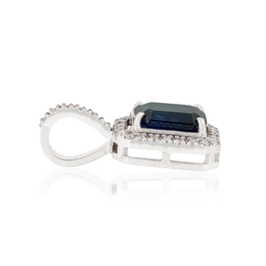 OEM ODM Prong Set 7x5 mm Octagon Cut Blue Sapphire & Diamond Halo <b>Pendant</b> <b>Solid</b> 14K White <b>Gold</b> Mother's Day Gift Fine Jewelry - Product Image 5