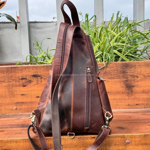 Sac à bandoulière en cuir véritable fait à la main pleine fleur sac à bandoulière cheveux occidentaux sur sac de poitrine en cuir usiné sac à dos Convertible pour unisexe - Product Image 5