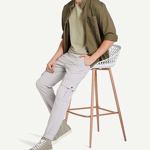 Men's Light Gray <b>Cargo</b> Sweatpants <b>Elastic</b> <b>Waist</b> Drawstring Multiple Pockets Casual Jogger <b>Pants</b> 100% Cotton Breathable - Product Image 3