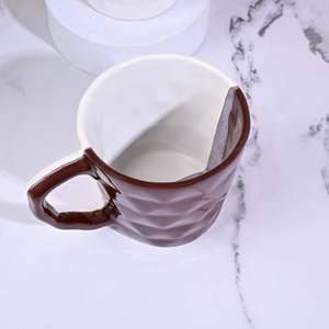 Set of 4 Burnished Brown <b>Ceramic</b> <b>Cups</b> with Faceted Pattern - Product Image 3
