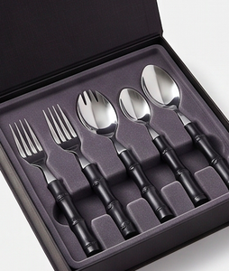 Cubiertos de acero inoxidable con acabado Chapado en Color plateado y mango negro, cubiertos aptos para lavavajillas para uso doméstico en bodas, juego de 5 - Product Image 6