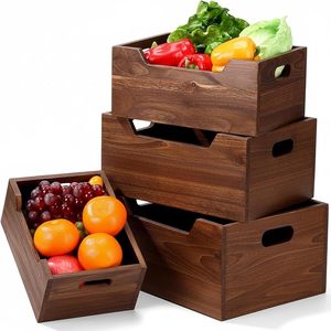 Wooden Nesting <b>Crates</b> Storage Baskets Decorative Wood Storage Boxes Farmhouse Vintage Rustic Organizer Baskets for Home Kitchen - Product Image 1