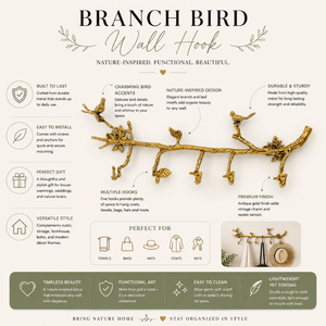 Handcrafted Brass Bird Branch <b>Wall</b> <b>Hook</b> Decorative Cloth Hanger <b>Key</b> Holder for Bedroom Entryway Bathroom Decor Home Organizer UK - Product Image 5