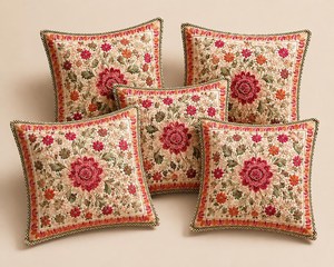 Embroidered Floral Cushion <b>Cover</b> 16x16, Boho <b>Throw</b> Pillow <b>Cover</b>, Decorative <b>Sofa</b> Pillow, Handmade Home Decor - Product Image 3