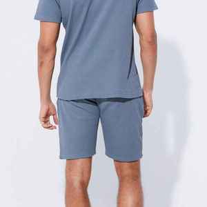 Ensemble de t-shirts à manches courtes pour homme, bleu, col zippé, en coton tricoté, décontracté, pour l'été, couleur unie, respirant - Product Image 4