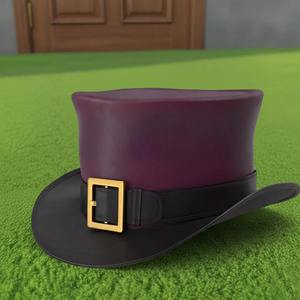 Sombrero de copa de cuero morado hecho a mano de calidad premium con banda y hebilla negras para cosplay steampunk. - Product Image 1
