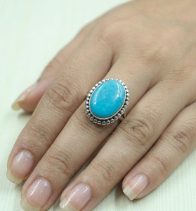 Pure 925 Sterling Silver Turquoise Gemstone <b>Ring</b> Oval Boho Vintage <b>Statement</b> <b>Ring</b> Rose Gold Yellow Gold Plated Jewelry Unisex - Product Image 3