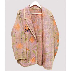 Chaqueta de Invierno para Mujer, Rosa, Bordada con Flores, Reversible, Acolchada, 100% Algodón, Cuello Mao, Manga Larga - Product Image 3