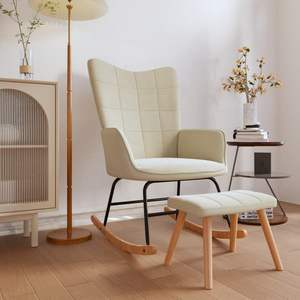 Fauteuil à bascule crème avec tabouret pour la décoration du salon - Product Image 1