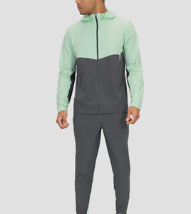 OEM Custom Men's Reflective Zipper Nylon Polyester Windbreaker Tracksuit with Hood Jacket and Pants Set - Product Image 1