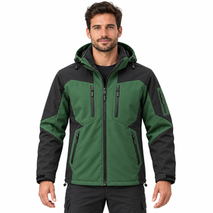 Private Label Mens Hooded Softshell Jacket Winter <b>Hiking</b> Coat Color Block Warm Fleece Lining Multi Pocket Casual <b>Outdoor</b> - Product Image 4