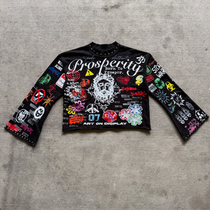 เสื้อสเวตเชิ้ตทรงบ็อกซี่แบบครอปพิมพ์ลายกราฟิกสไตล์วินเทจแนวสตรีทแวร์ แขนยาวทรงบาน - Product Image 4