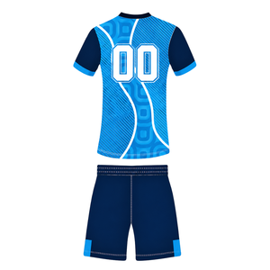 Ensemble short et maillot de rugby bleu ciel marine à manches courtes, col en V, motif géométrique, uniforme d'équipe personnalisé, respirant, pour l'entraînement et le sport - Product Image 2
