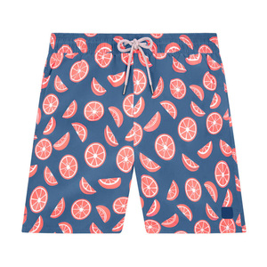 Men's Navy Blue Geometric Pattern Quick Dry Breathable Casual Beach Shorts Mid Waist Drawstring Swim Trunks Woven Polyester - Product Image 1