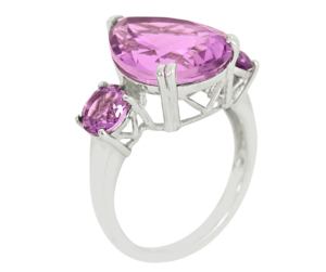 Premium 925 Sterling <b>Silver</b> Rhodium Plated Purple Pear Cut Gemstone Three Stone <b>Statement</b> <b>Ring</b> for Women Jewelry - Product Image 2
