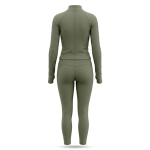 Women's Compression Quarter Zip Legging Pickleball <b>Set</b> Breathable Full Sleeve Thumbhole Short <b>2</b>-<b>Piece</b> <b>Set</b> Custom Logo OEM ODM - Product Image 2