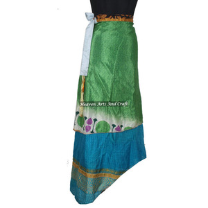 Two-Layer Vintage Silk Sari Reversible Wrap <b>Skirt</b> for Women <b>Long</b> Length Bohemian Sexy Maxi Dress for <b>Summer</b> - Product Image 1