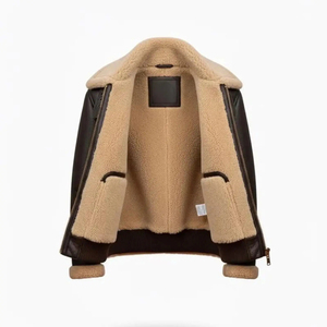 Vestes en cuir pour hommes doublées de fourrure avec doublure en fausse fourrure, fermeture éclair, ceinture, vestes en cuir doublées de fourrure pour l'hiver, fourrure tout-en-un - Product Image 2
