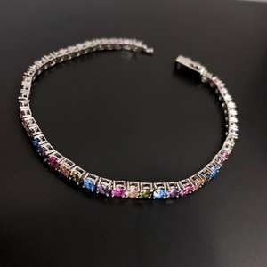 Bracelet tennis en argent multi-pierres, bijoux de naissance, cadeau d'anniversaire pour femme, bijoux élégants - Product Image 4