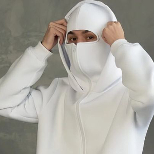 <b>Men's</b> Double Hood Balaclava Hoodie Polyester Cotton Full Zip Streetwear Jacket Casual Style With <b>Face</b> Cover Hood And Modern - Product Image 5