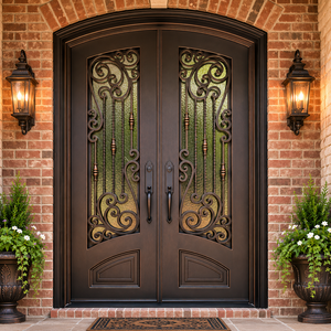Puertas de Entrada de Hierro Forjado Personalizadas, Puerta Doble Exterior con Vidrio, Puertas de Seguridad de Lujo para Casas Residenciales y Villas - Product Image 3