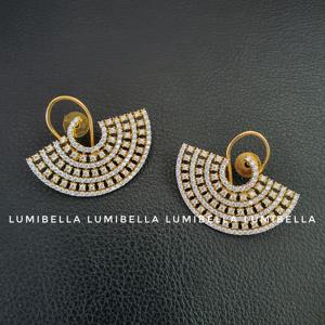 14k Gold Plated Half Circle Moissanite and Pearl Stud Earrings IGI Certified Trendy Gift - Product Image 3