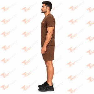 Großhandel Sommer-Set für Herren Einfarbig Schnelltrocknend Schweißableitend 100% Baumwolle Umweltfreundlich 2-Teiliges Set Logo Herren Kurzarm Zweiteiler - Product Image 4