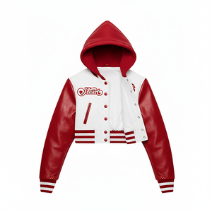 Chaqueta Corta Estilo Universitaria para Mujer, Modelo "Heart Lovers Club", Roja y Blanca con Capucha, Estilo Bomber para Ropa Urbana Y2K - Product Image 2