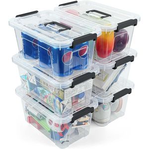 Plastic <b>Storage</b> <b>Bins</b> with <b>Lids</b> 6 Pack 7 Quart Stackable Organizer Totes with Buckle Latches and Handles - Product Image 1