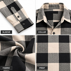 <b>Men's</b> Black And <b>White</b> Plaid Flannel <b>Shirt</b> <b>Long</b> <b>Sleeve</b> Button Up Casual Flannel <b>Shirt</b> - Product Image 6