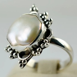 Coin Pearl <b>Ring</b> Handmade Sterling <b>Silver</b> Bezel Setting Natural Round Shape Gemstone <b>Boho</b> Jewelry June Birthstone Gift - Product Image 2