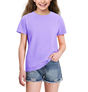 Uniforme Escolar para Niñas, Camiseta Morada de Manga Corta de Algodón Suave, Personalizable con Logotipo, Camisetas Básicas Lisas para Niños - Product Image 1