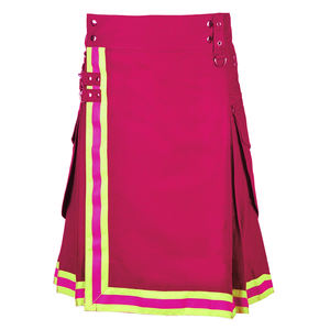 Kilt de pompier écossais rouge fait main avec poches cargo et bandes réfléchissantes – Meilleures ventes - Product Image 1