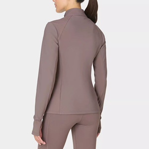 Veste de yoga pour femme à col montant et fermeture éclair intégrale, couleur unie, respirante, en spandex et polyester, à manches longues, haut de sport - Product Image 6
