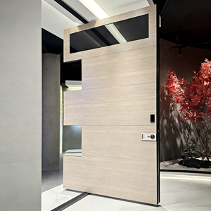 Puerta <span class=keywords><strong>de</strong></span> Entrada Pivotante <span class=keywords><strong>de</strong></span> Madera Sólida <span class=keywords><strong>de</strong></span> Estilo Minimalista, Opción <span class=keywords><strong>de</strong></span> Vidrio Teñido Personalizado, Fachada Moderna - Product Image 5