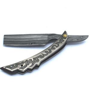 Navaja de Afeitar Plegable de Acero de Damasco de Primera Calidad, Navaja de Afeitar Desechable de Filo Recto para Afeitar el Cabello, la Cara y el Cuerpo - Product Image 1