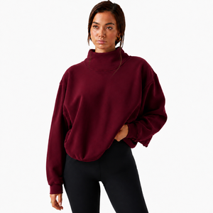 Sudadera de Algodón con Hombros Caídos, Bordado Personalizado, Uso Diario, Fabricante, Moda Femenina, Sudadera Ligera de Algodón con Cuello Alto - Product Image 1
