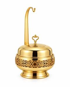 Luxury Round Gold Stainless Steel Chafing Dish Pot with Ladle Hook Arabian Cutout Design Food <b>Warmer</b> for Hotel Catering <b>Buffet</b> - Product Image 1