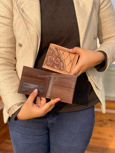 Cartera RFID de cuero de doble pliegue clásica, carteras pequeñas de alta calidad de grano superior personalizadas, cuero Real para hombres - Product Image 5