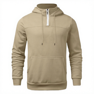 High Quality 100% Cotton Fleece Quarter Zip Hoodie Winter Embroidered Men's Oversized Hoodies - Product Image 3