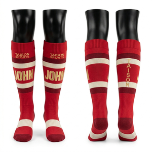 Premium 320 GSM Polyester Cotton Blend Men Ice Hockey <b>Socks</b> Light Blue Navy Gold Striped Knit Custom Logo Name men <b>socks</b> - Product Image 4