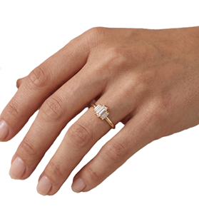 DEF Color VS VVS Clarity 10K Solid Gold Baguette Lab Grown Diamond Ring Three <b>Stone</b> Vertical Bar Diamond Ring Engagement Ring - Product Image 5