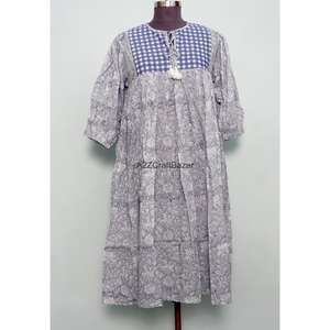 Vestido Largo Bohemio con Estampado Floral, Ecológico, Cuello Redondo, Manga Larga, Algodón, para Mujer, Uso Diario, Fabricante Indio - Product Image 1