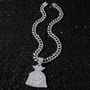 Collares con colgante de bolsa de dinero y signo de dólar, estilo 'Iced Out', chapados en oro de aleación, con cristales, cadenas cubanas, joyería de personalidad Hip Hop con dije de bolso - Product Image 4
